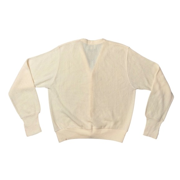 VTG IZOD Lacoste Cardigan Sweater Cream V Neck Button‎ Up Acrylic Mens Sz M - Picture 2 of 10